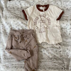 Rylee + Cru Cream and Brown Baby Top and Stork Pants